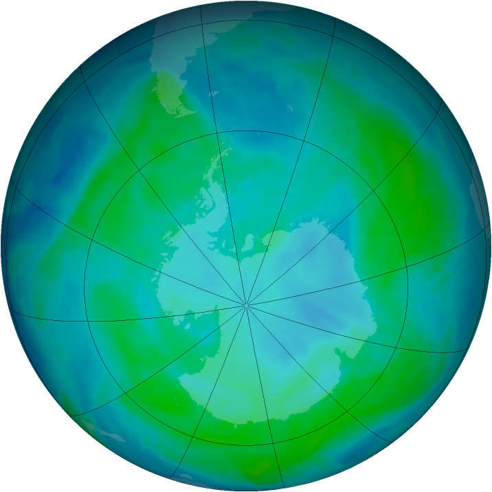 Antarctic ozone map for 14 January 2009
